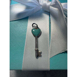 Tiffany & Co. Silver & Teal Heart Key charm small